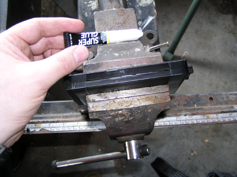Photo of the battery in the vise.